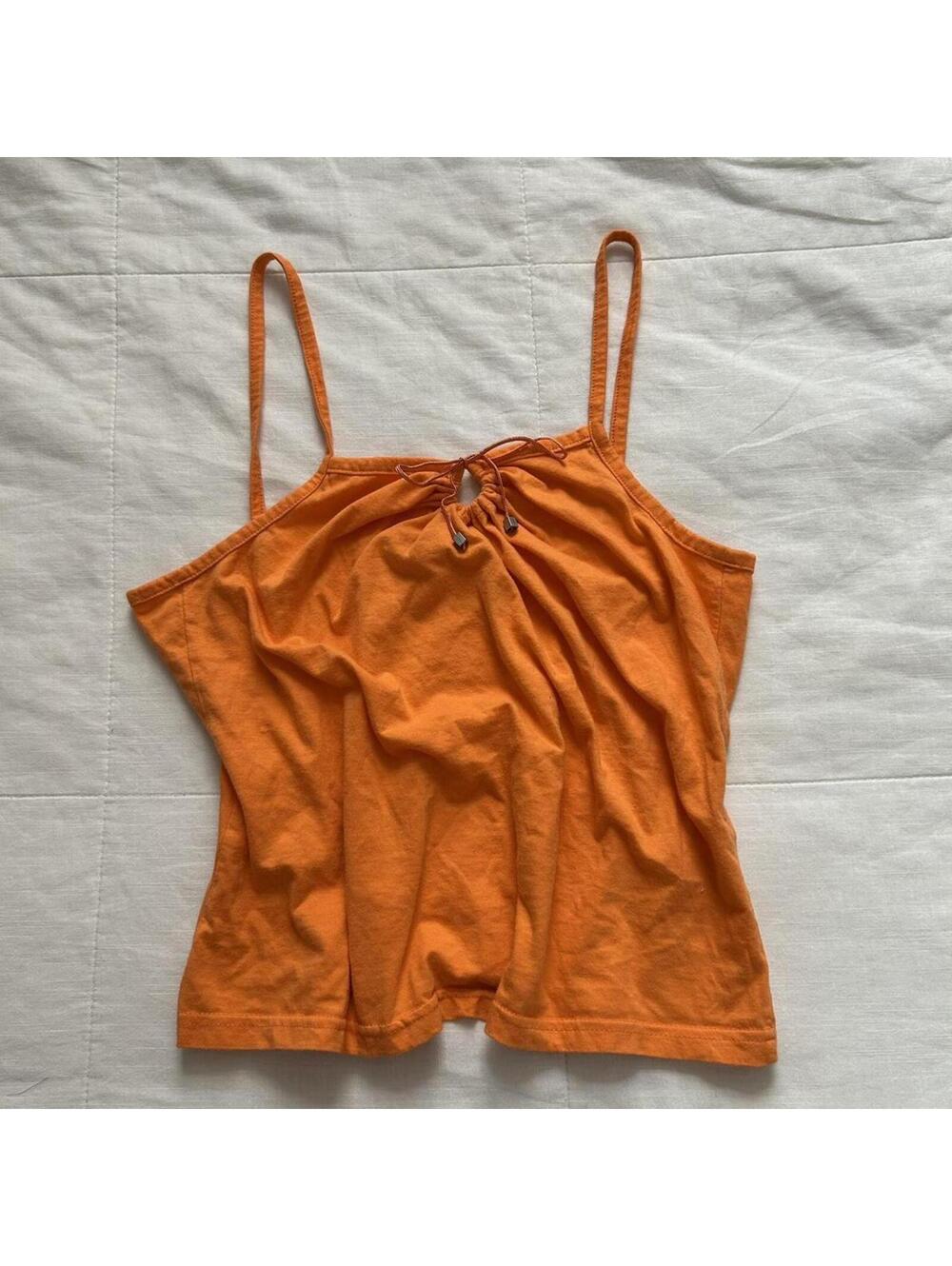 Y2K Orange Cinch Tie Cami Top Size L